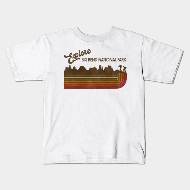 Explore Big Bend National Park Retro 70s/80s Stripe Kids T-Shirt by darklordpug